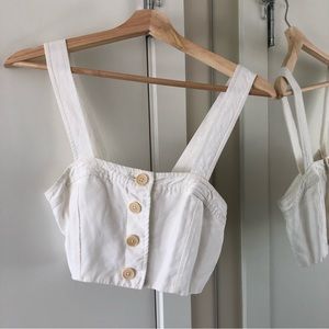 ARITZIA WILFRED white linen cropped button-up front top